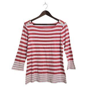 Pendleton Coral Striped Boatneck 3/4 Sleeve T-Shirt Sz S